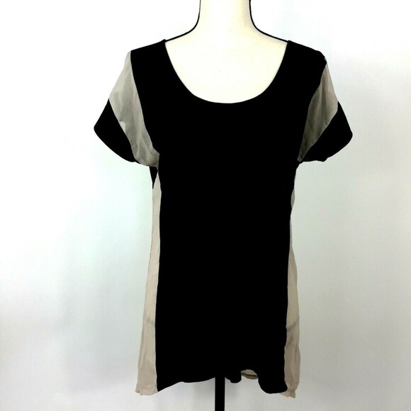 Lucca Coutour Flowing Top Women Large Cap Sleeve Black Beige Block Colors HiLow - Picture 1 of 8